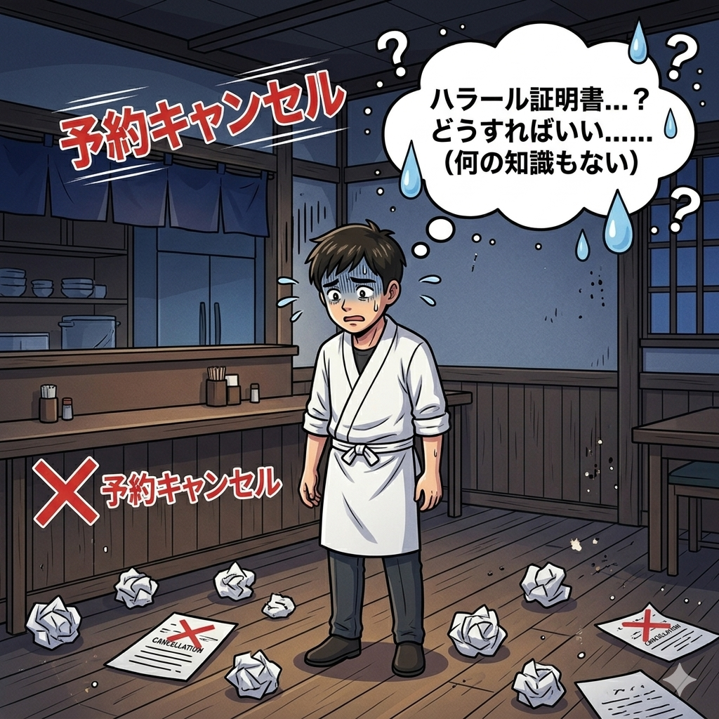 店主が困惑しているシーン