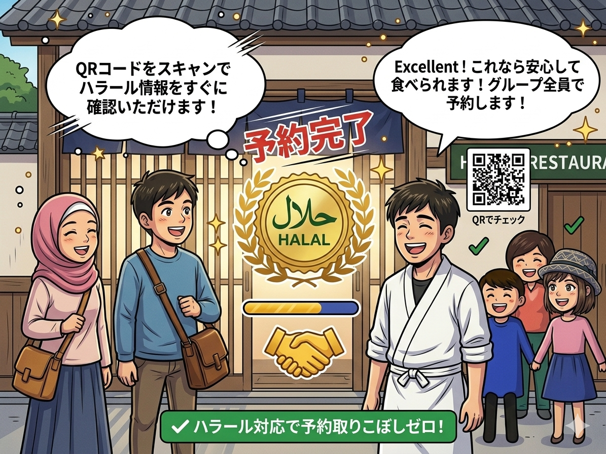 ムスリム客が喜んで予約するシーン